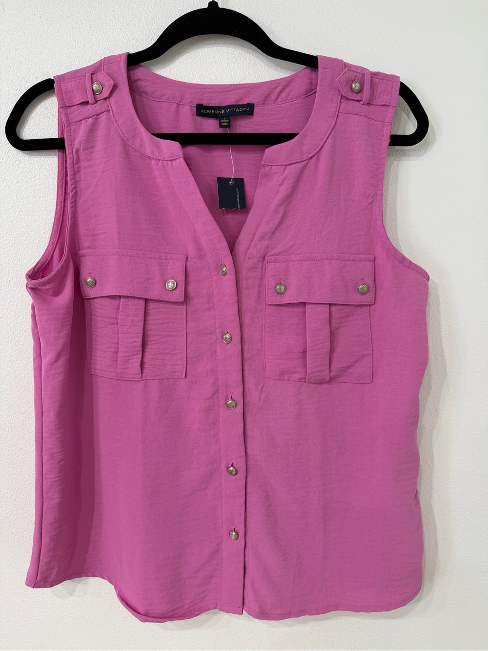 NWT Adrienne Vittadini Pink Sleeveless Button Down Blouse Size Small